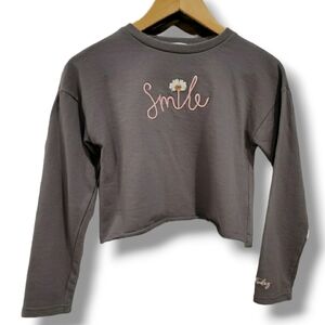 Primark Eggplant Purple Smile Beaded Flower Long-Sleeve Sweatshirt - Size 9-10